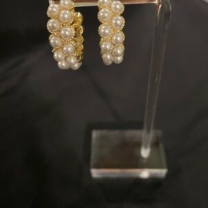 J Crew Elegant Gold and Pearl Hoop Earrings